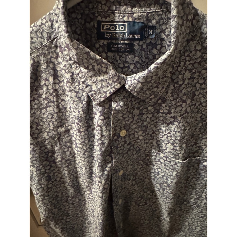 Polo Ralph Lauren Caldwell Shirt Mens M Blue Grey Floral Cotton Short Sleeve